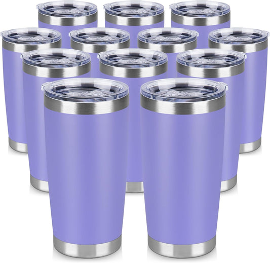 20 oz Tumbler Stainless Steel Tumblers Bulk with Lid Double Wall Insulated Coffee Tumbler Cups for Hot & Cold Drinks Powder Coated Travel Coffee Tumbler Mug Metal (Lavender, 12 pack)