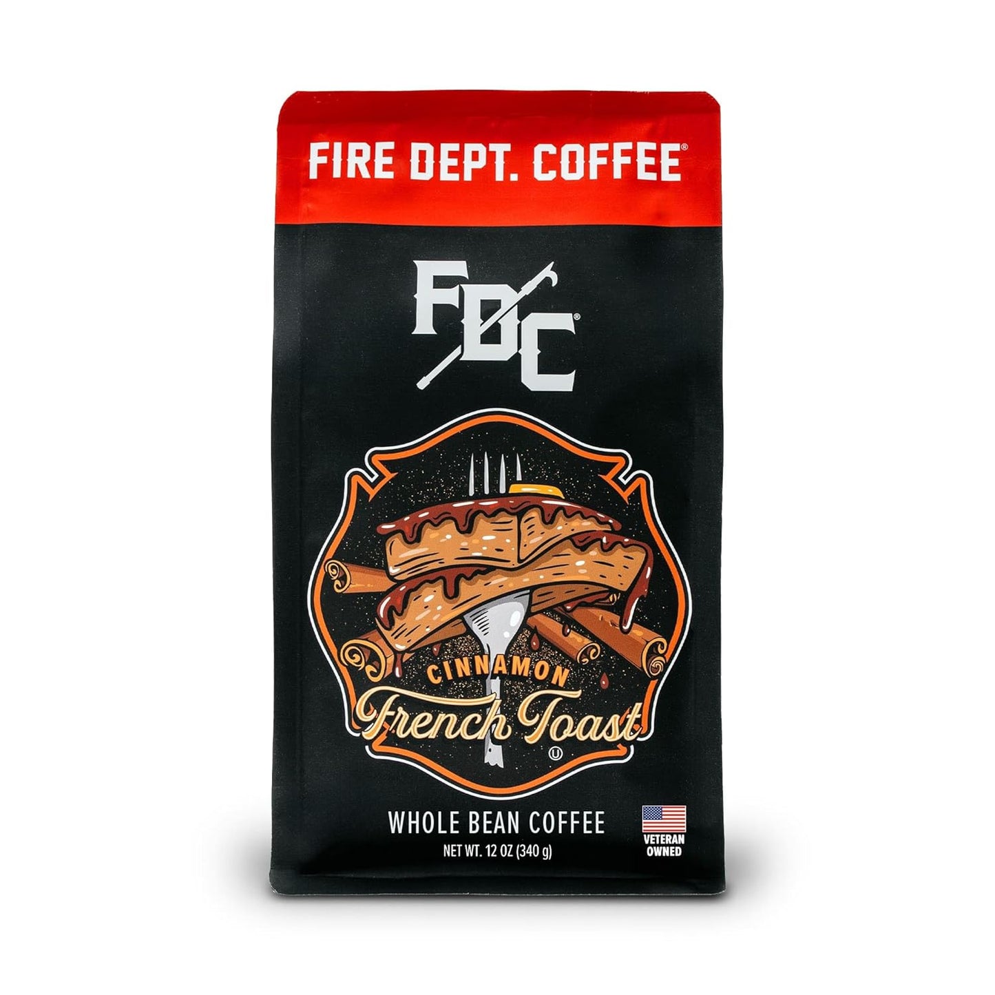 Fire Department Coffee - Gives Back to Firefighters - Cinnamon French Toast Coffee Beans - Roasted in the USA - Premium Whole Bean - Veteran Owned -12 oz