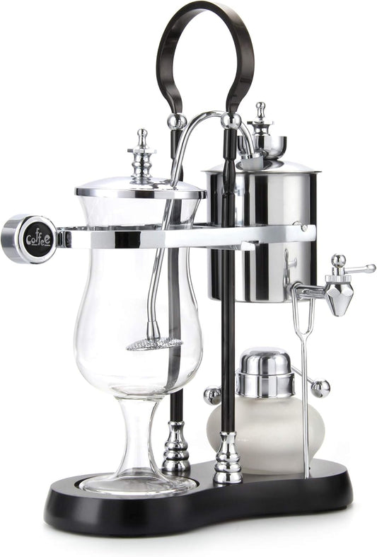 Diguo Belgian/Belgium Luxury Royal Family Balance Syphon Coffee Maker/Siphon Coffee Brewer (Silver - Black Column with Round Handle)