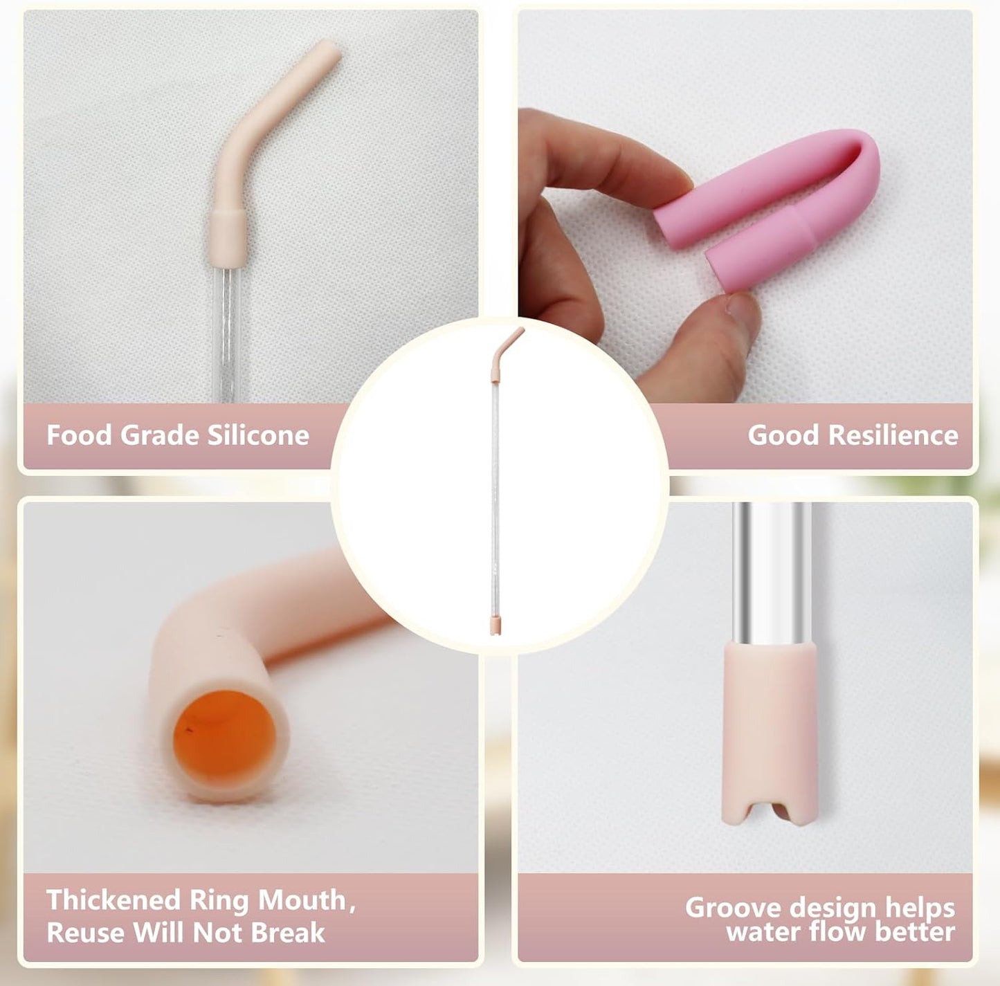 18 Pcs 8mm Silicone Straw Tips and Pedestals Reusable Food Grade Rubber Straw Tips for Metal Straws Replacement Flex Elbow Silicone Straw Covers for Stanley Cup Tumbler Fit for 8-10mm Diameter Straws