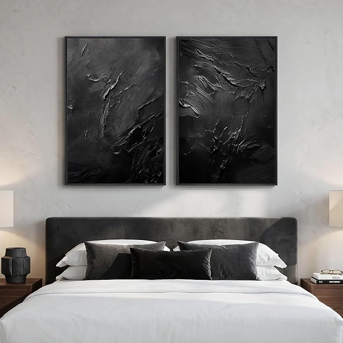 Large Framed Black Abstract Wall Art Set of 2 - Image 4