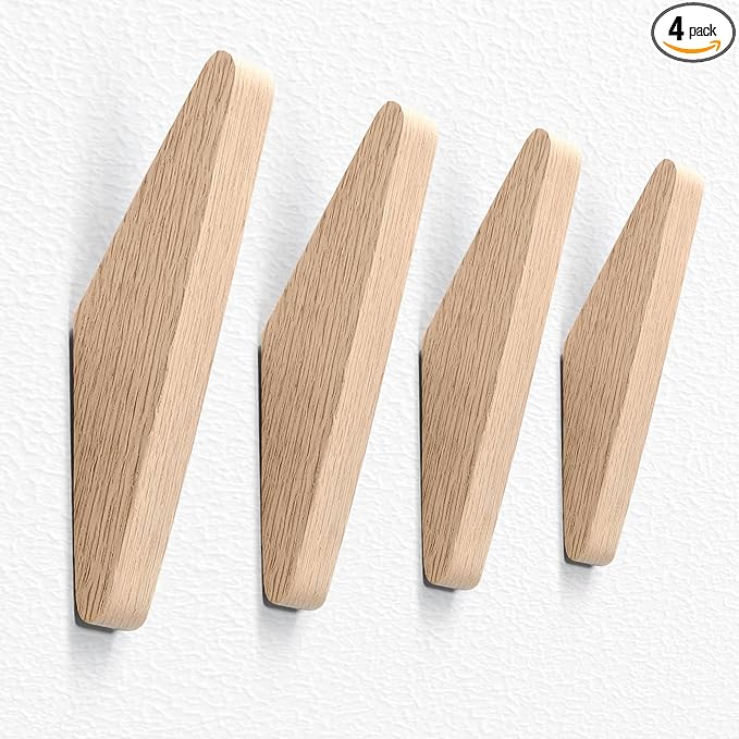 COCOYA 4Pack Natural Rubber Wood Wall Hooks 25 LBS by COCOYA