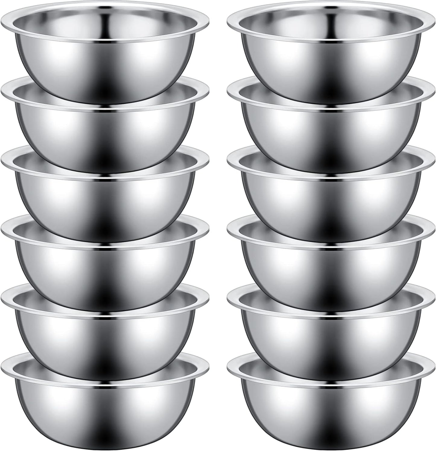 Pinkunn Set of 12 Stainless Steel Mixing Bowls, Nesting Metal Prep Salad Bowl Bulk Kitchen Large Reusable Baking Food Container for Hotel Restaurant Home Cooking, Silver(8.66 x 3 Inch)