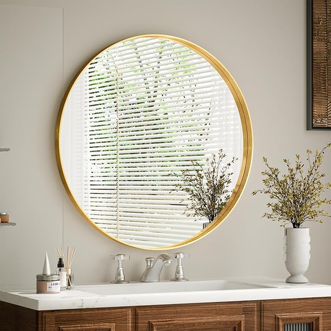 VooBang 24 inch Round Bathroom Mirror, Living Room, Hanging or Leaning - Image 6