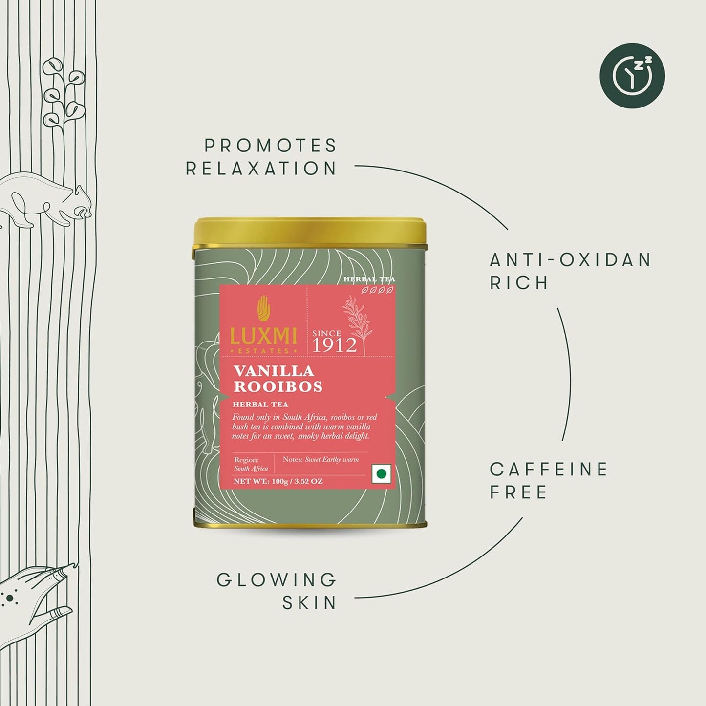 Luxmi Estates - Rooibos Vanilla - Organic Rooibos Tea with Natural Vanilla Extract - Loose Leaf - 100g (50 Cups)| Limited Fall Tea, Calming and Relaxing