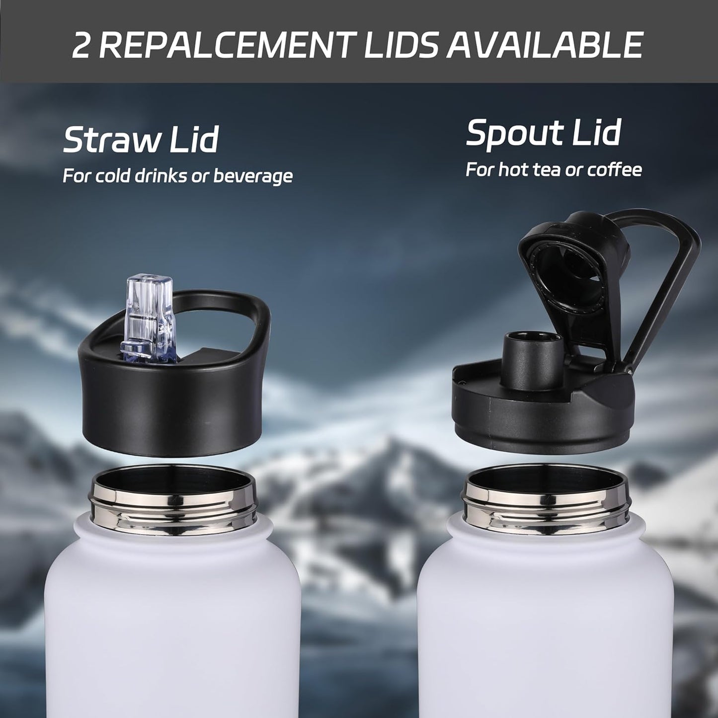 HASLE OUTFITTERS 32 oz Insulated Water Bottle Stainless Steel Double Walled Vacuum Sports Water Bottle with 2 Lids (Straw and Spout Lid) for Gym Camping Hiking(White,4)