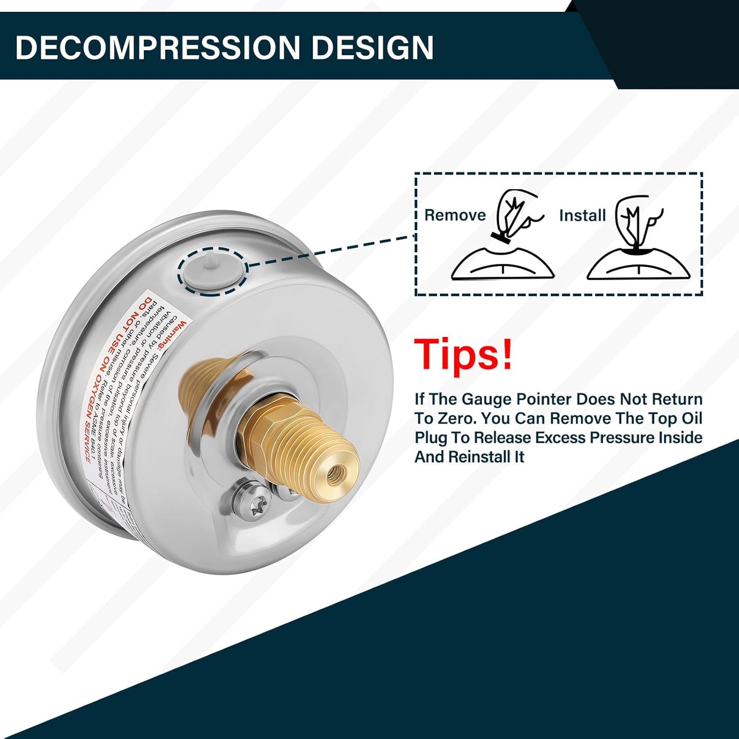 MEASUREMAN 2-1/2" Dial Size, Glycerin Filled Pressure Gauge, 0-160psi/kpa, 304 Stainless Steel Case, 1/4" NPT Center Back Mount
