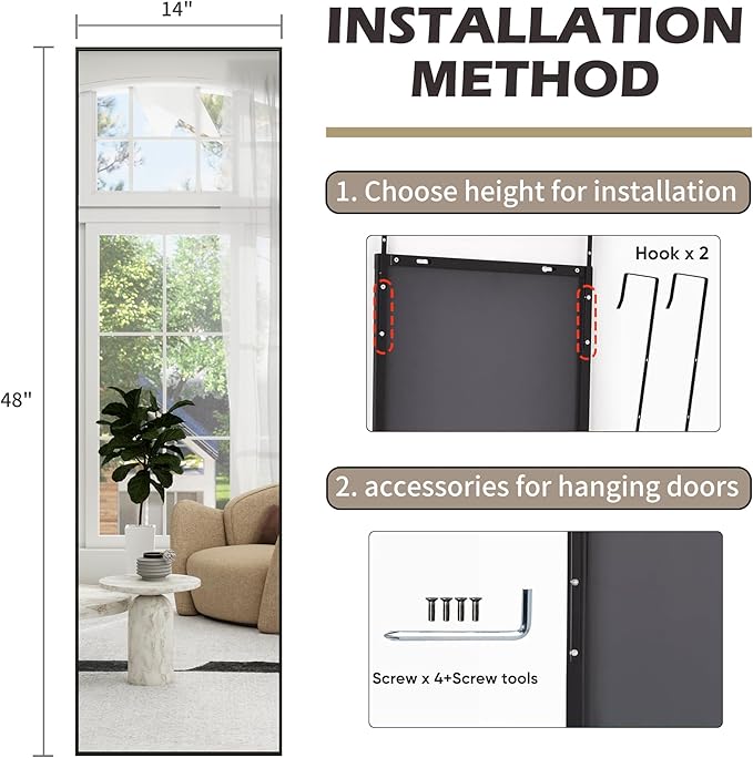 Full Length Door Mirror 14x48, Metal Frame - Image 7