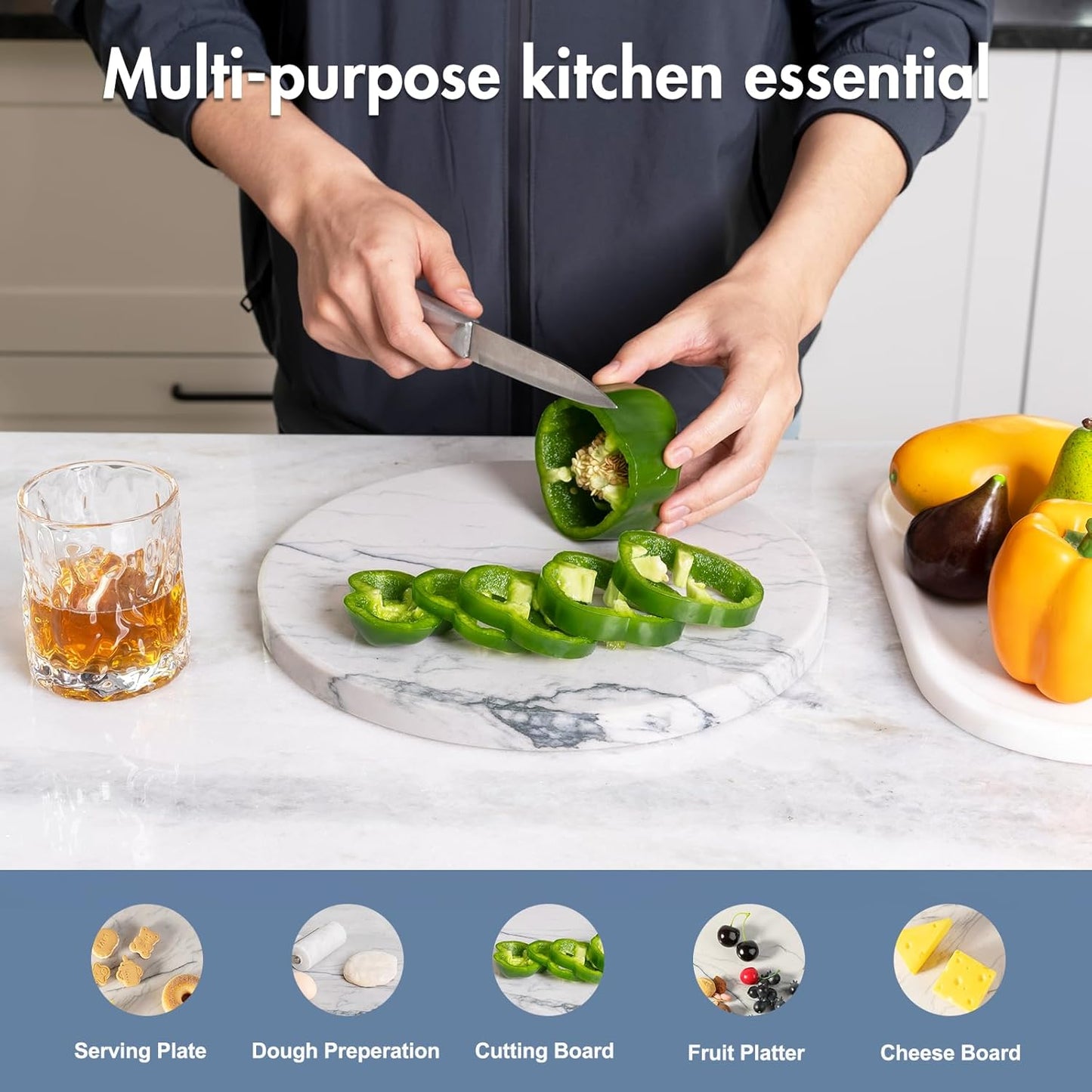 Koville White Marble Cutting Board Cheese Boards for Kitchen Countertop, Large Round Marble Charcuterie Board Pastry Boards for Kitchen Decor, Stone Tray Stone Slab for Home Decor