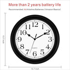 Foxtop 14 Inch Wall Clock Battery Operated Silent Non-Ticking Round Classic - Image 2