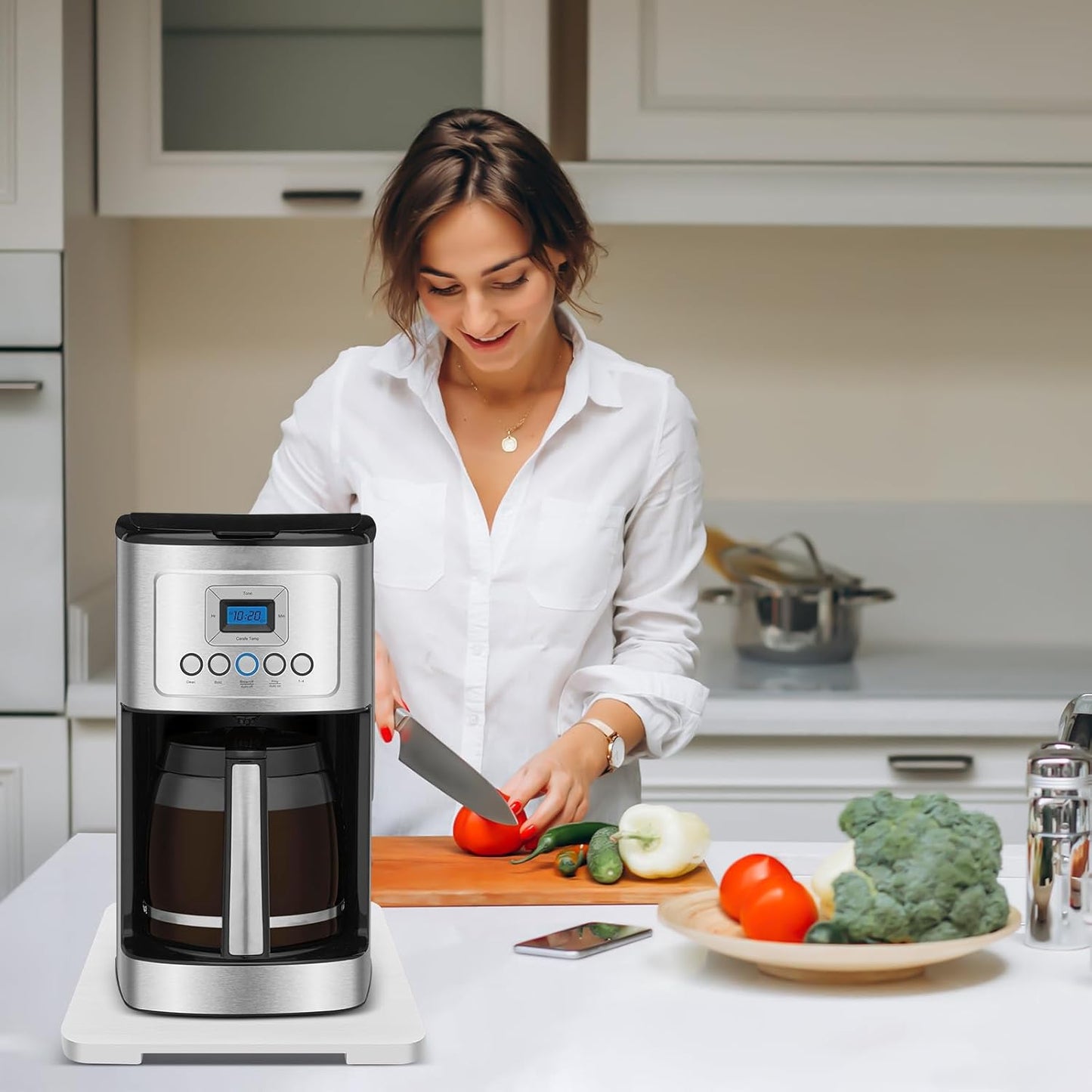 Appliance Slider 360° Rolling Tray for Coffee Maker- Bamboo Coffee Pot Slider Tray Countertop Rotation Sliding Tray with Wheels, Small Appliances Mat White (small 11.8" × 9.8" × 0.6")