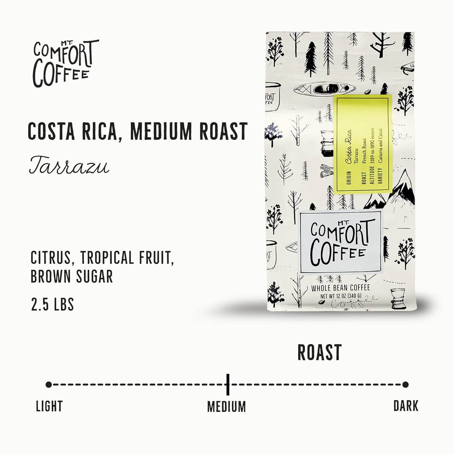 Mt. Comfort Coffee Costa Rica Medium Roast, 12 Ounce - Flavor Notes of Dark Chocolate, Citrus Fruit and Tropical Nuts - Sourced From Small, Peruvian Coffee Farms - Roasted Whole Beans