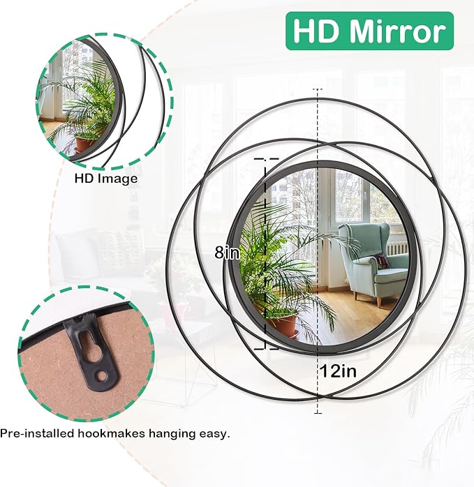 Black Circle Mirror Wall Decorative Metal Wall Mirror, Art Small Round Wall - Image 7