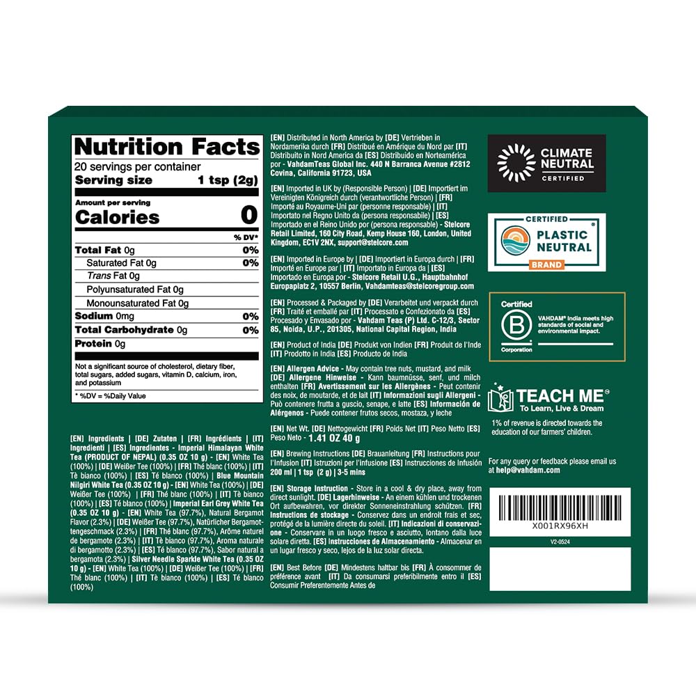 VAHDAM, Assorted White Tea Sampler Gift Set, Gluten Free, Non GMO - 4 Unblended White Loose Leaf Tea Sampler | Tea Variety Pack | Tea Gift Set, Gifts for Women & Men