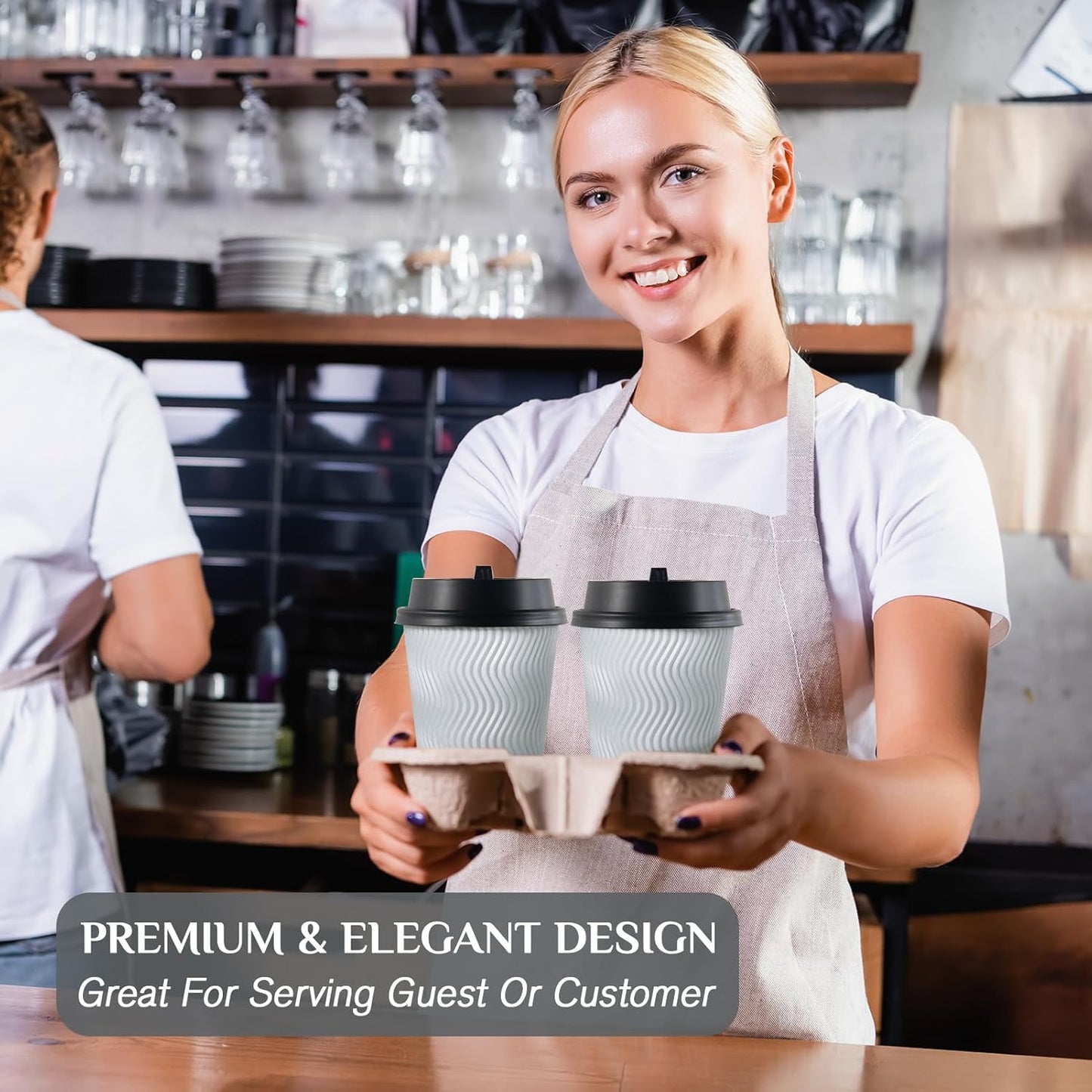 MUCHII 12 oz Disposable Coffee Cups, 100 Count Insulated Ripple To Go Cups With Lids and Straws for Tea, Hot Chocolate, and Drinks