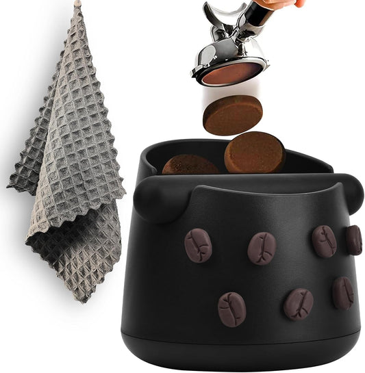 Coffee Knock Box, Espresso Knock Box with Barista Towels, Coffee Grounds Container Disposal,Removable Knock Bar and Non-Slip Base, Espresso Machine Accessories,Black, JDHAVMOS