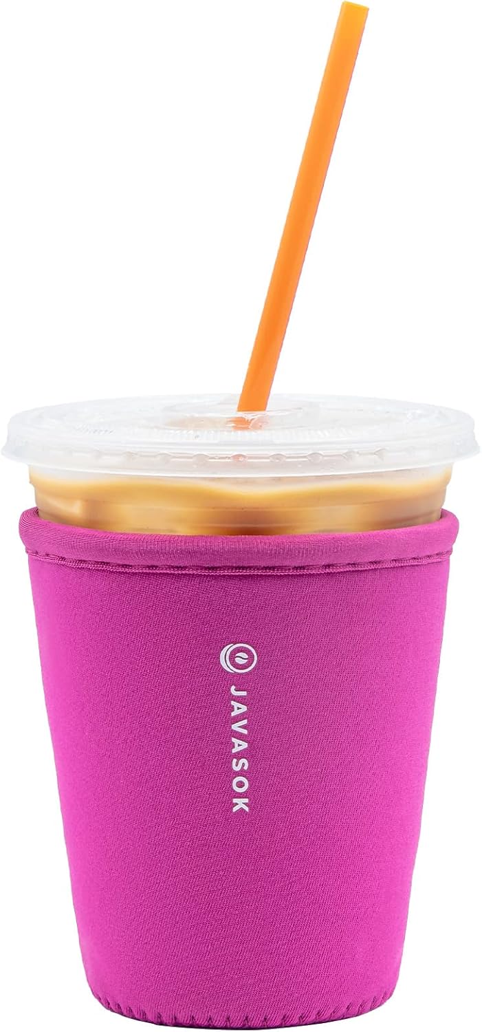 Sok It JavaSok Iced Coffee & Cold Soda Insulated Neoprene Cup Sleeve (Bright Pink, Small: 16-20oz)