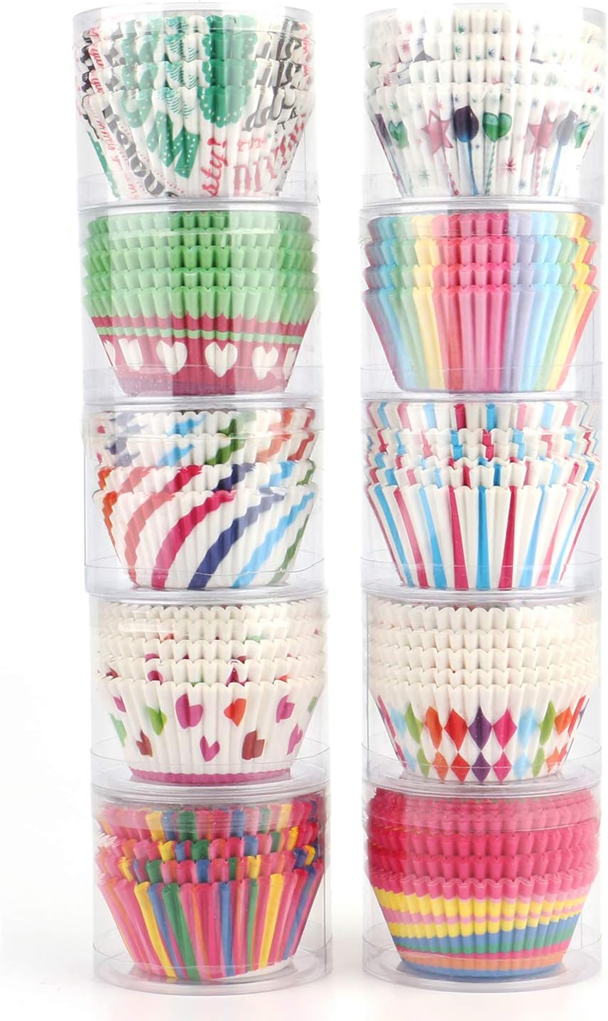 Tosnail 1000 Pack Paper Baking Cups Cupcake Liners Muffin Liner - Assorted 10 Styles