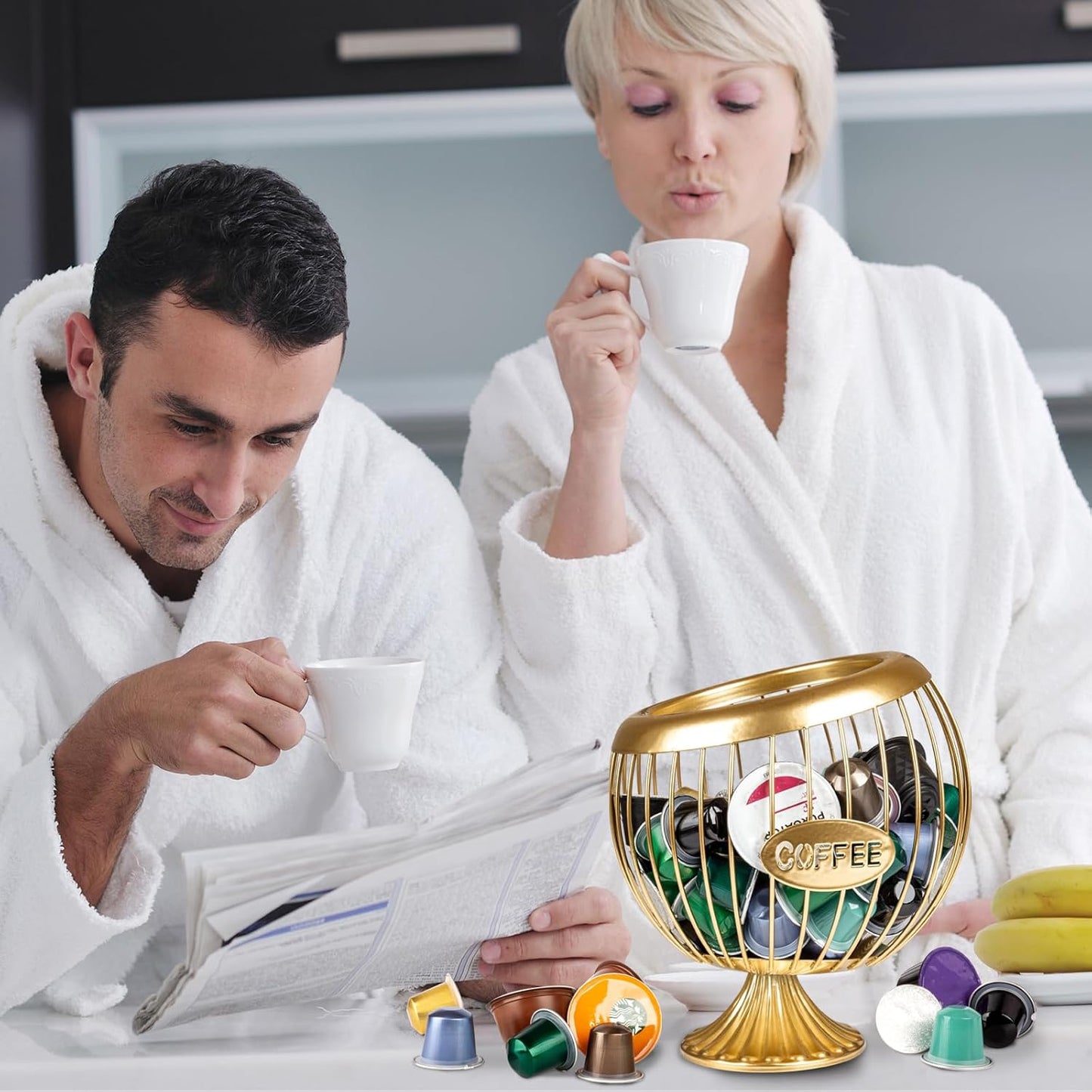 Stainless Steel Sphere Cup Coffee Basket pods holder Sturdy for Home or Office Kitchen Counter Organizer Espresso Capsule (Gold)