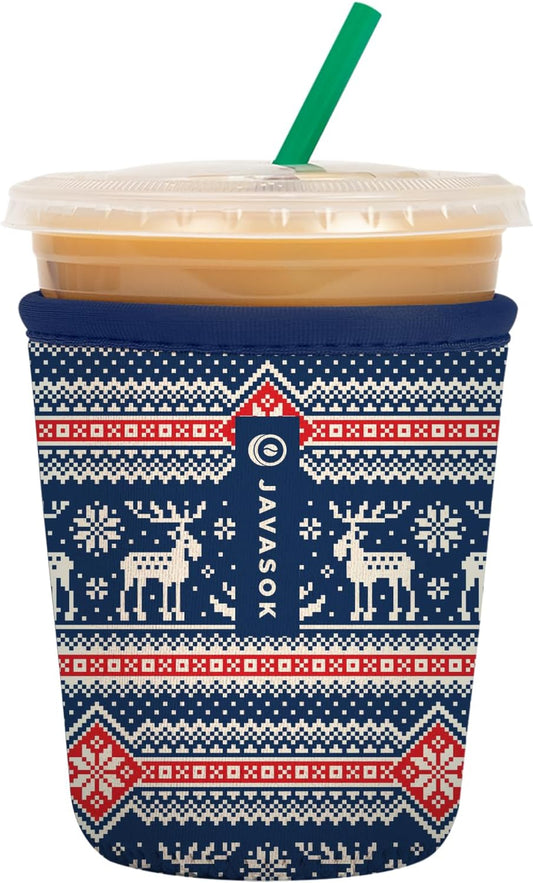 Sok It JavaSok Iced Coffee & Cold Soda Insulated Neoprene Cup Sleeve (Sweater Weather, Small: 16-20oz)