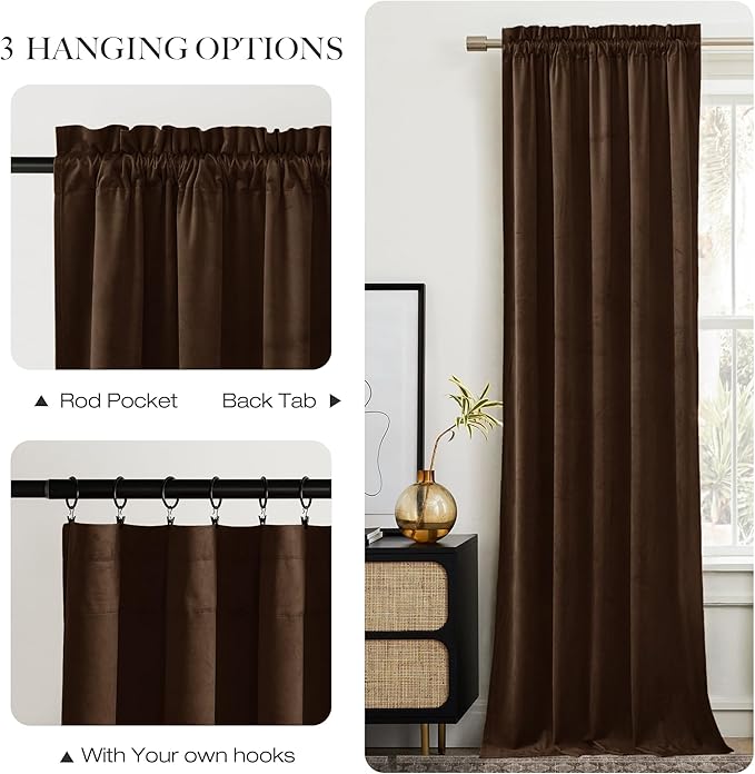 NICETOWN Brown Velvet Room Darkening Curtains, Home Decor Light Blocking - Image 7