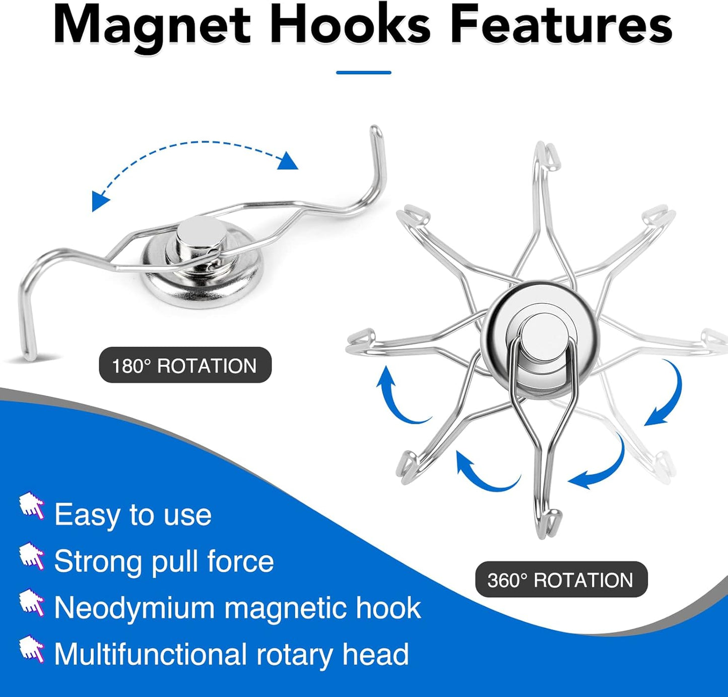 LOVIMAG Hooks, 110lbs+ Magnetic Magnet Hook 2025 Cruise Cabin Ship Essentials Heavy Duty Strong Refrigerator Fridge Hanging for Classroom Beach Vacation Kitchen Grills Home Mug Hanger (8 Pack), Silver