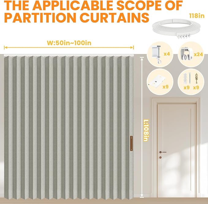 Room Divider Curtain Sets with Flexible Ceiling Track, Privacy Soundproof - Image 2