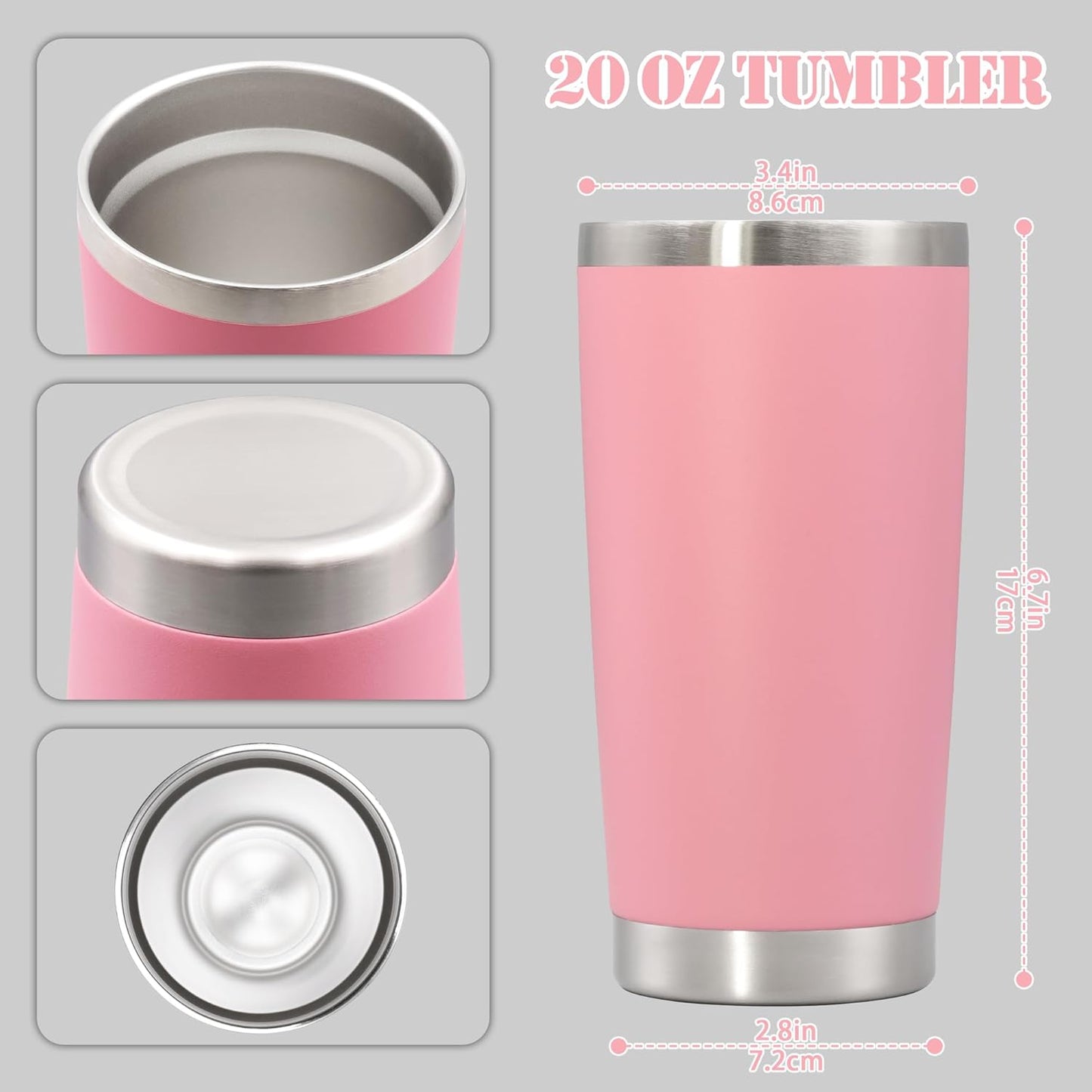 20 oz Tumbler with lid Double Wall Vacuum Insulated Tumblers Stainless Steel Coffee Mug Travel Coffee Tumbler Powder Coated Tumbler Cup Keep Hot&Cold - (Pink 1 Pack)