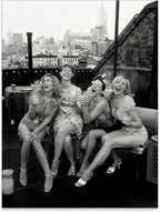 Retro Black And White Woman Canvas Wall Art Fashion Rooftop Party Posters by FuSatisYilife