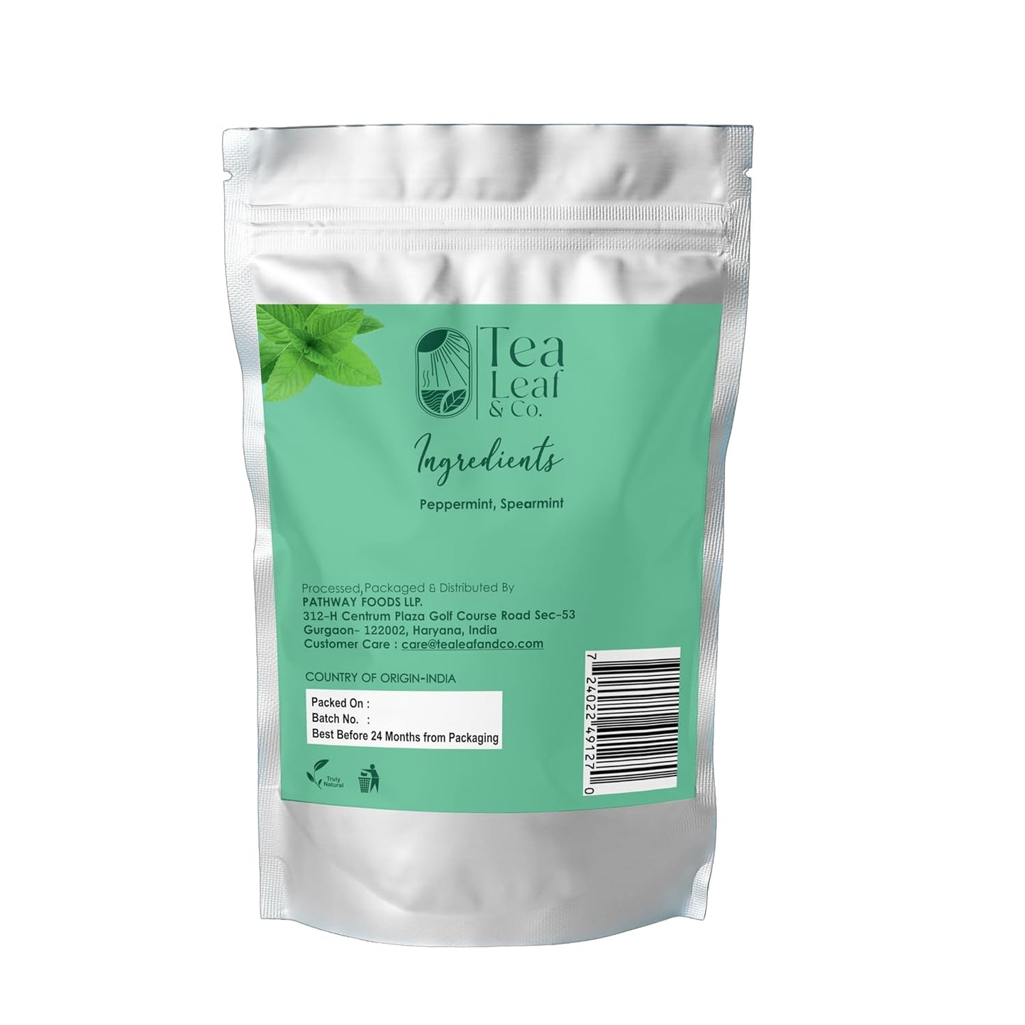 Tealeaf & Co. Pure Mint Herbal Tea Bags Blended with Fresh Herbs - Spearmint & Peppermint Tea - Contains Low Caffeine - Gluten Free - 100 Teabags (7.055oz/200gm)