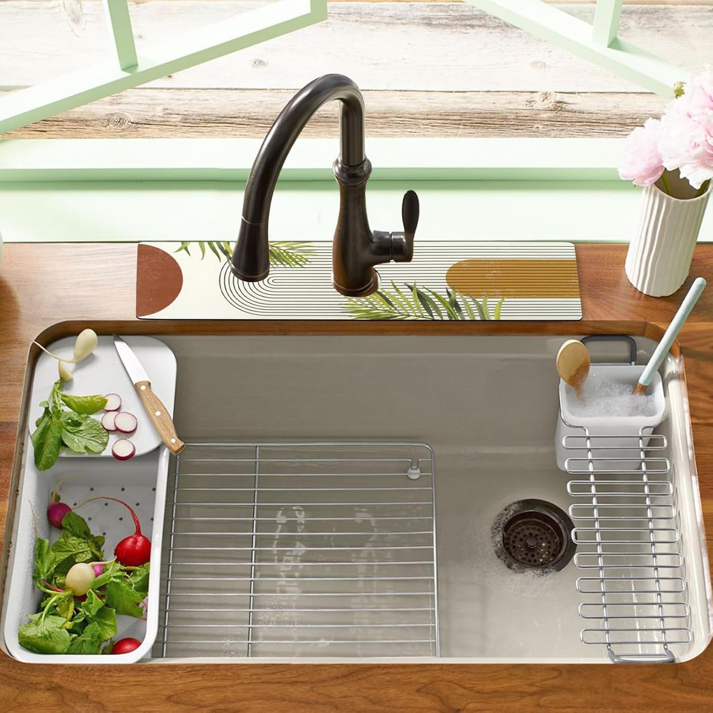 19.5" x 12" Dish Drying Mat & 24" x 5.5" Sink Splash Guard, Super Absorbent Drainer Rack Mat for Kitchen Counter Coffee Bar