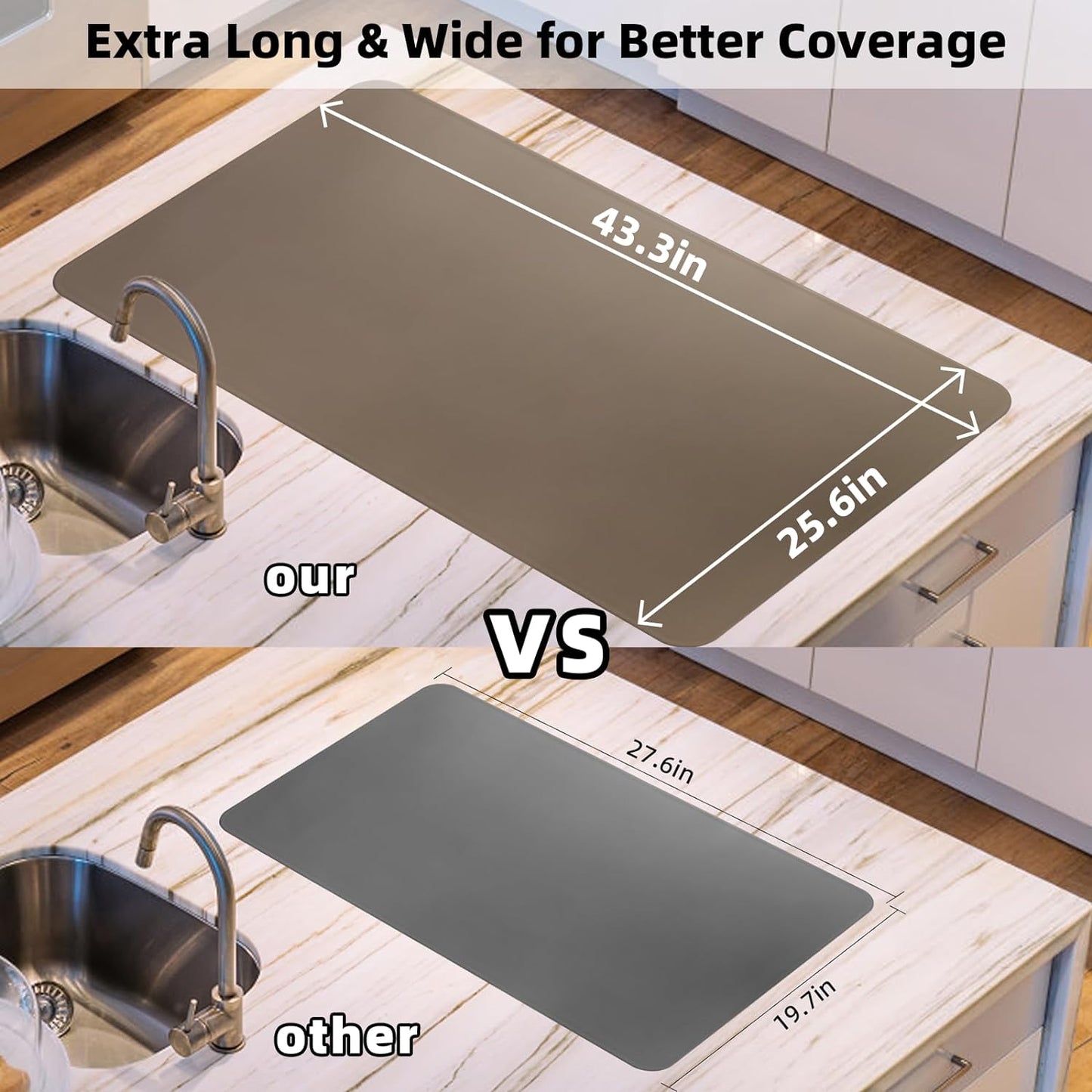 KVK 43.3×25.6in Silicone Mats for Kitchen Counter - Extra Large Silicone Mat Heat Resistant - Glossy Bottom Non Slip - Universal Painting Craft Resin Mat Table Countertop Protector, Transparent