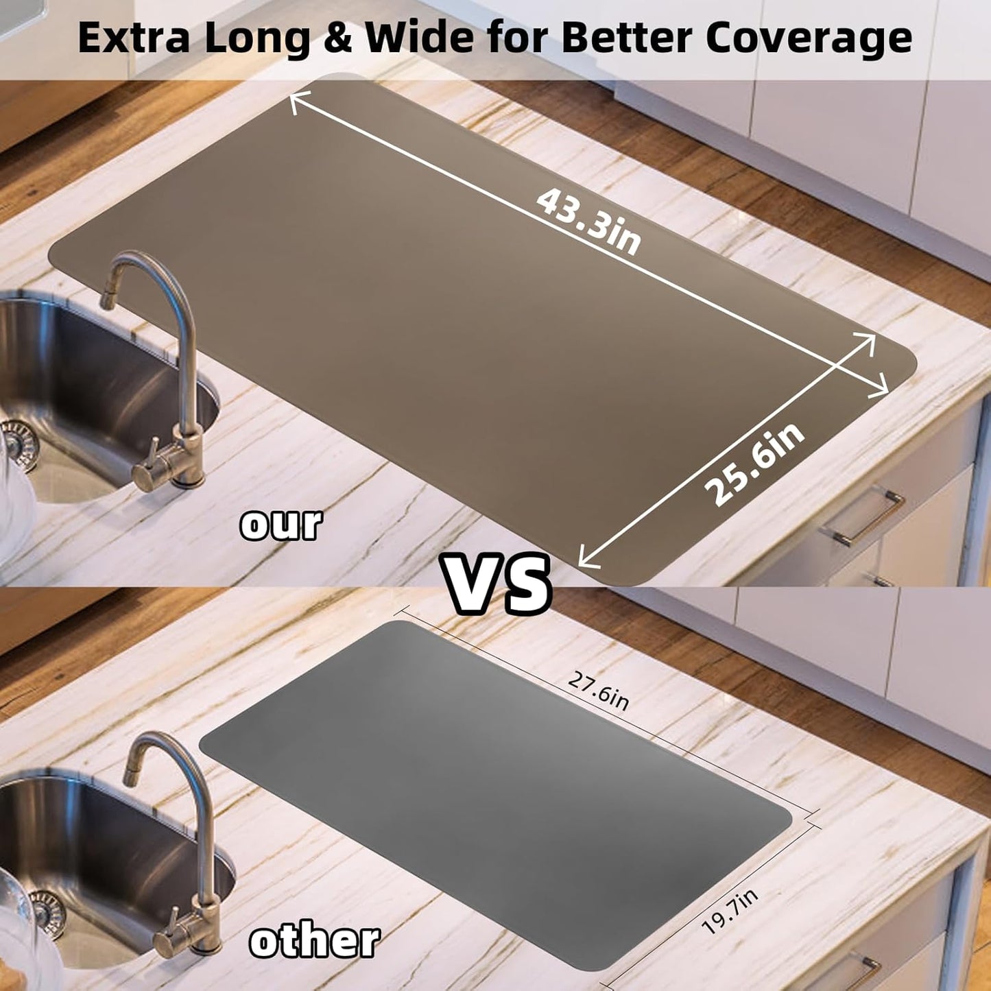 KVK Silicone Mat for Kitchen Counter with Raised Edge 43.3×25.6in - Extra Large Silicone Mat Heat Resistant Non Slip - Universal Painting Craft Resin Mat Countertop Protector, Pastel Blue