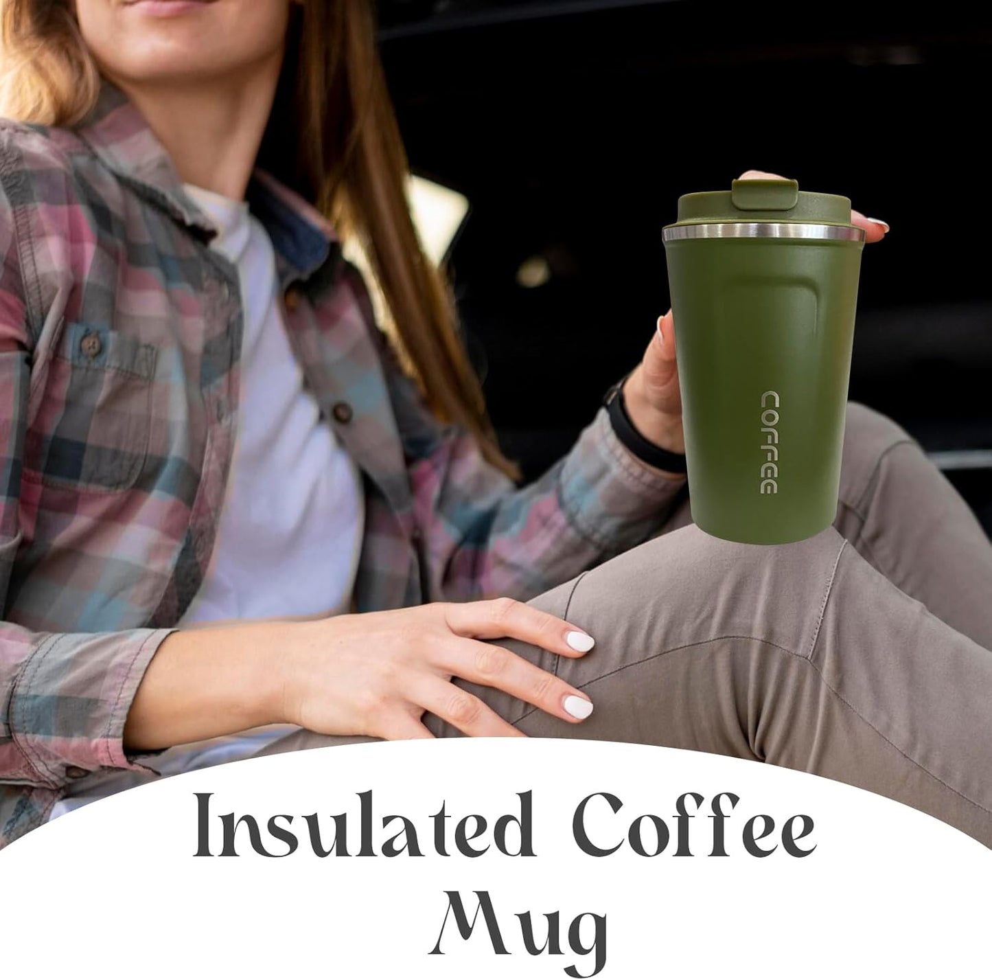 YINBAOGE Insulated Travel Coffee Mug Spill Proof Leak Proof Pobtable To Go Camping Stainless Steel Coffee Tumbler Reusable Coffee Cups with Lids Thermos for Hot and Cold Drink (2nd-Green, 17 OZ)