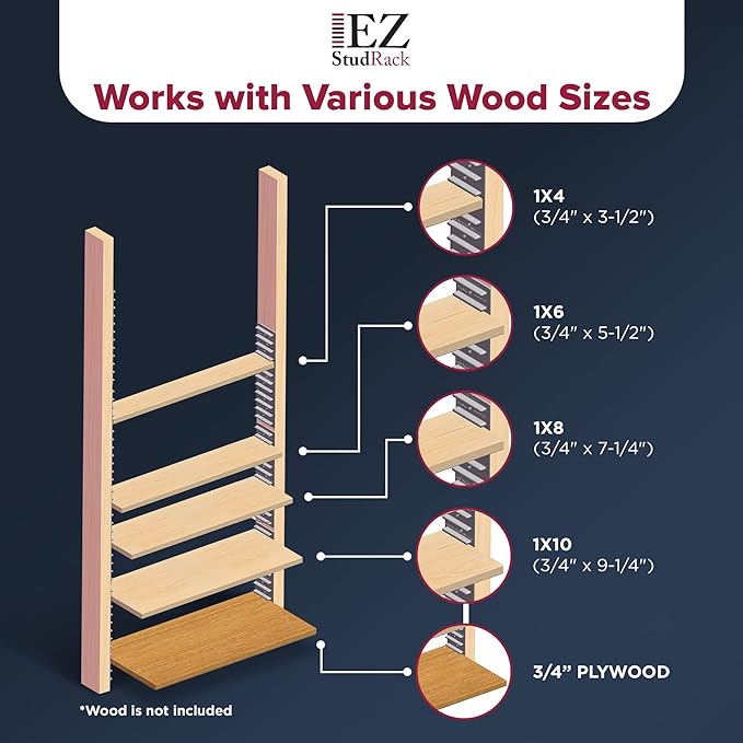Made in USA EZStudRack Adjustable Shelf Brackets, Your Wood, You Supply It - Image 4