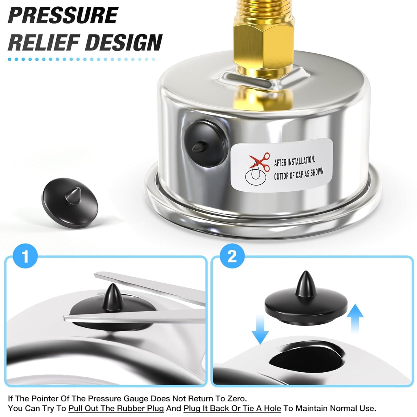 MEANLIN MEASURE -30inHG~60Psi Vacuum Gauge Stainless Steel 1/4" NPT 2" FACE DIAL Waterproof for Air Compressor HVAC Negative Pressure Hand Pump Pool Back Mount with 1/2" NPT and 3/8" NPT Hex Bushing