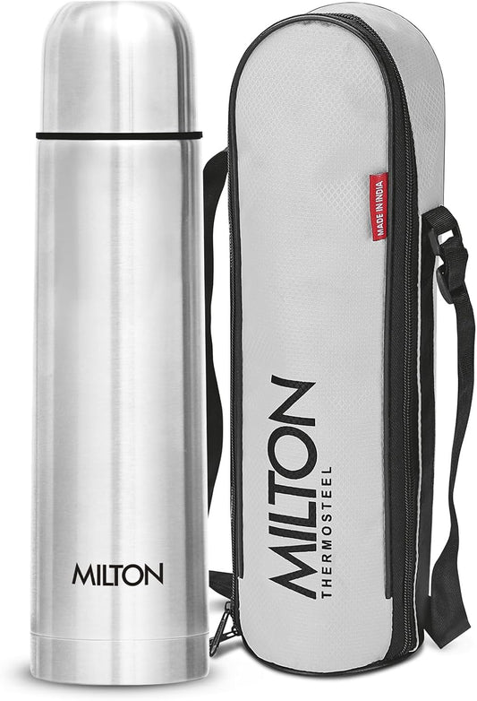 Milton Thermosteel Flip Lid 500, Double Walled Vacuum Insulated Thermos 500 ml | 16 oz | 24 Hours Hot and Cold Water Bottle with Cover, Stainless Steel, BPA Free, Leak Proof | Silver