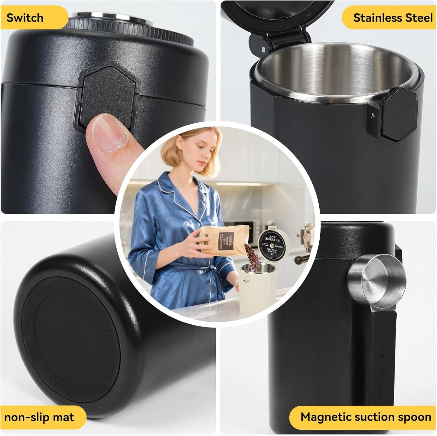 Coffee Canister, Airtight Stainless Steel Kitchen Food Storage Container With Spoon And Date Tracker, For Ground Coffee, Cereal, Bean, Tea,Sugar (white)