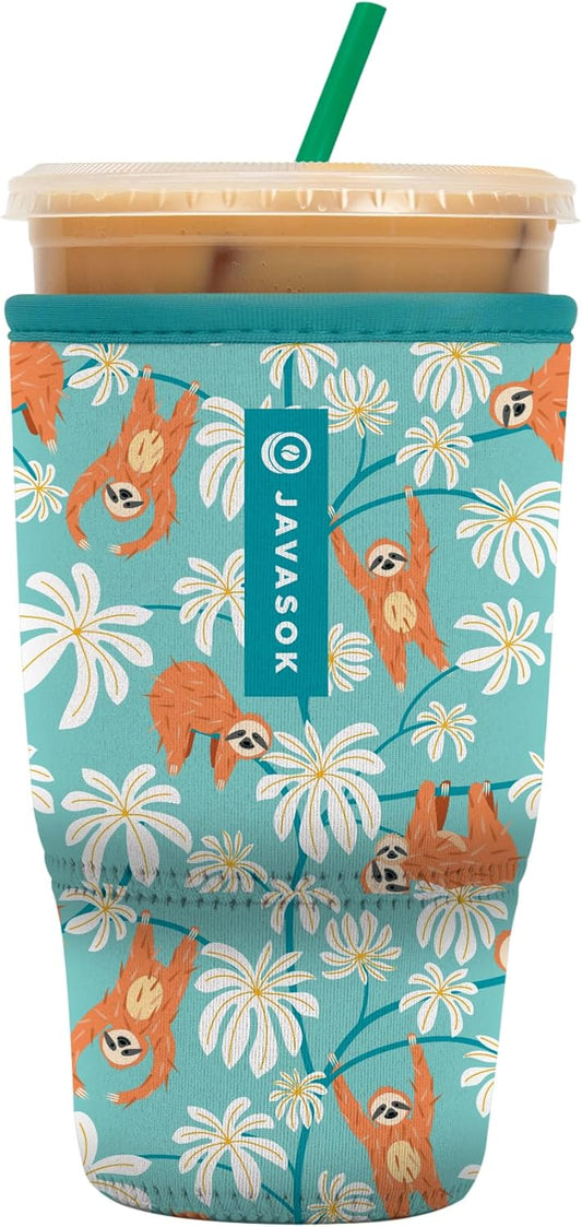 Sok It JavaSok Iced Coffee & Cold Soda Insulated Neoprene Cup Sleeve (Slothing Around, Large: 30-32oz)
