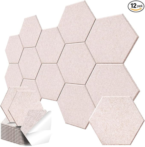 12 Pack Hexagon Acoustic Panels, Self-Adhesive Sound Deadening Panels, Sound by Junwisun