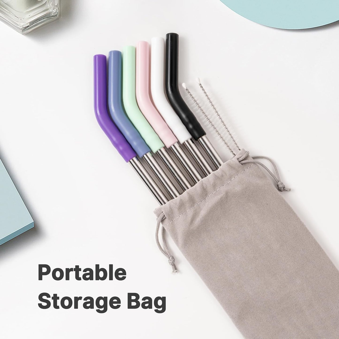 Stainless Steel Straws for 40oz Stanley Cup Tumbler, 40 oz Metal Reusable Replacement Straight Straws for Simple Modern/Meoky/Owala Tumbler,6 Silicone Tips