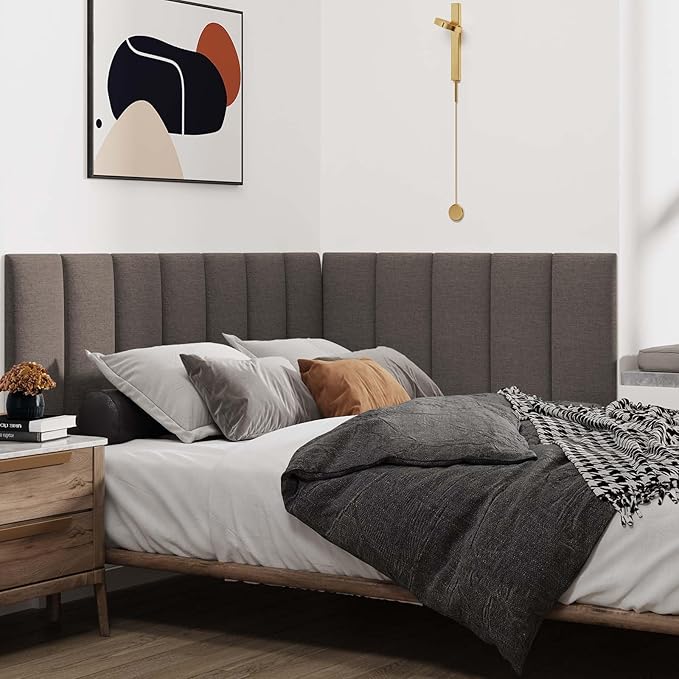 IFNOW Upholstered Wall Mounted Headboard, 3D Soundproof Wall Panels Peel and - Image 2