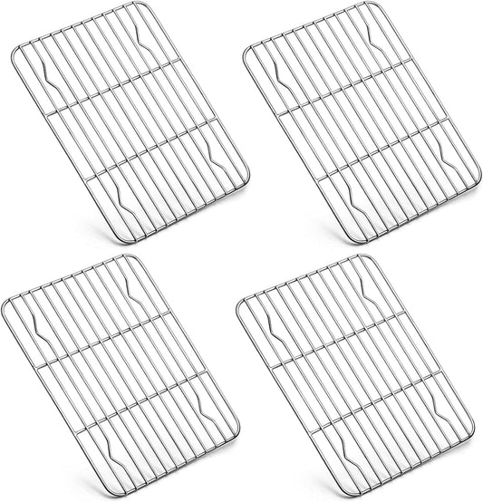 P&P CHEF Baking Cooling Rack Set for Cooking Roasting, 4-Piece Stainless Steel Wire Racks for Oven Use, Healthy & Dishwasher Safe, Rectangle, 8.6 Inch