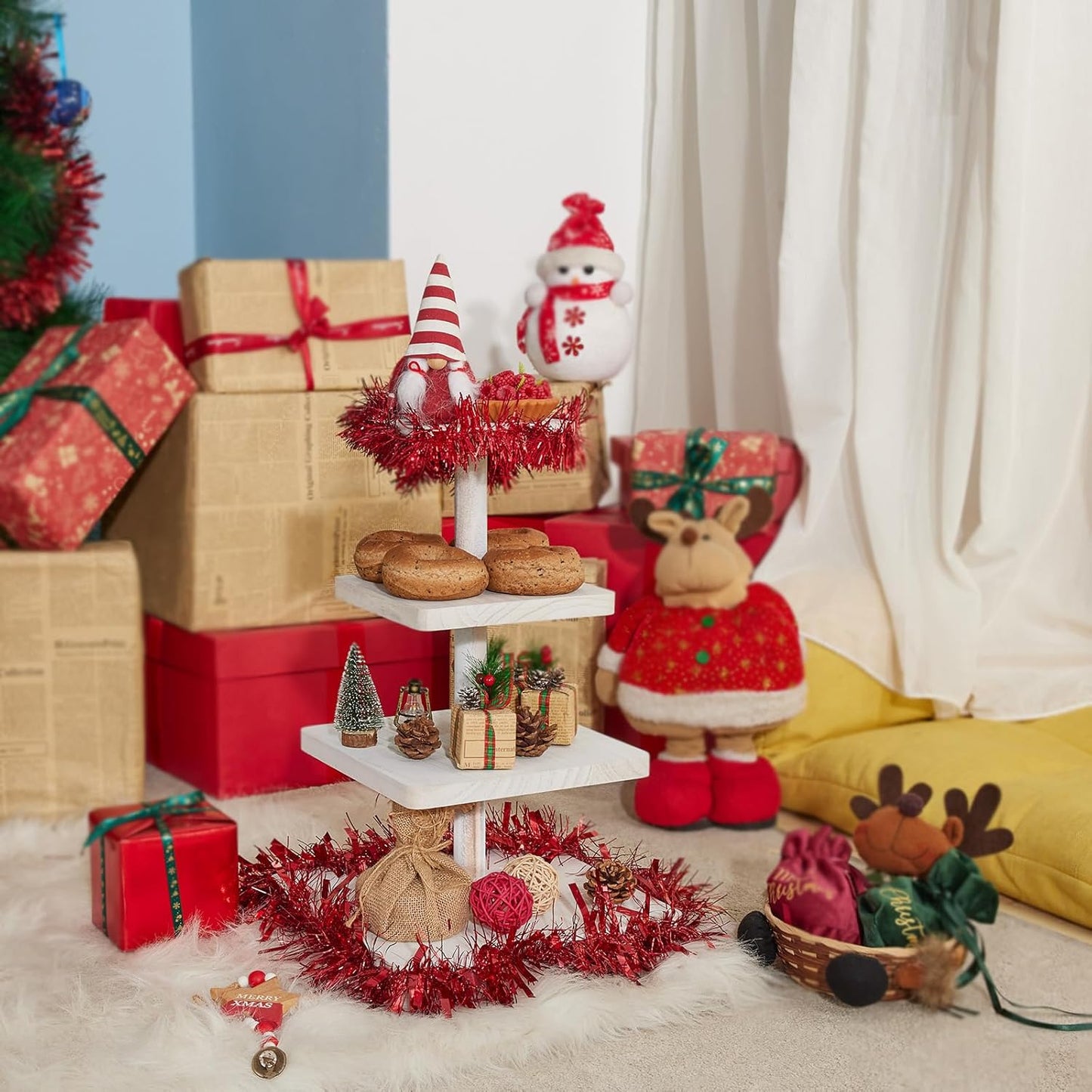 4 Tier Cupcake Stand,Wood Cake Stand with Tiered Tray Decor,Rustic Cake Stand,Cupcake Display for Home Tea Party, Birthday, Wedding, Farmhouse Decor,Woodland Baby Shower…