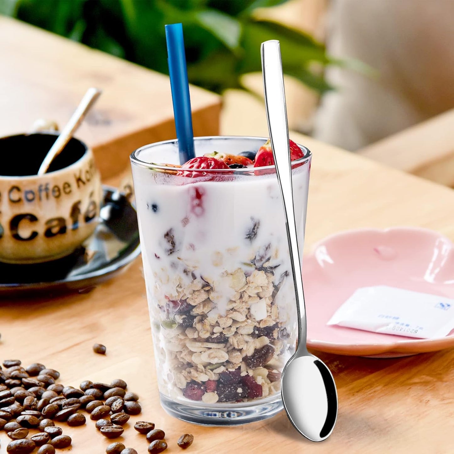 Stainless Steel Long Handle Iced Cream Tea Spoon, Set of 12