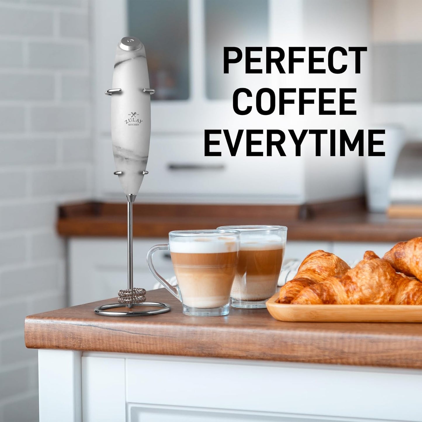 Zulay Kitchen Whisk Milk Frother with 4 Duracell Batteries - Powerful Handheld Foam Maker for Coffee, Lattes, Matcha, Hot Chocolate & Cappuccinos - Whip Creamy Froth in Seconds