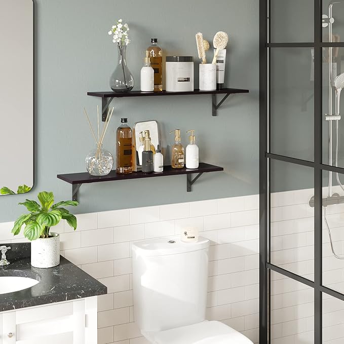 DINZI LVJ Long Wall Shelves, 31.5 Inch Wall Mounted Shelves Set of 2, - Image 4