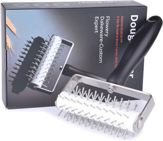 Pizza Dough Docker - EVNSIX Pastry Docker Roller with Stainless Steel Spikes for Homemade Baking Cake crackers Pie Hole Maker,Prevent Dough from Blistering,Commercial Kitchen Pizza Making Accessories
