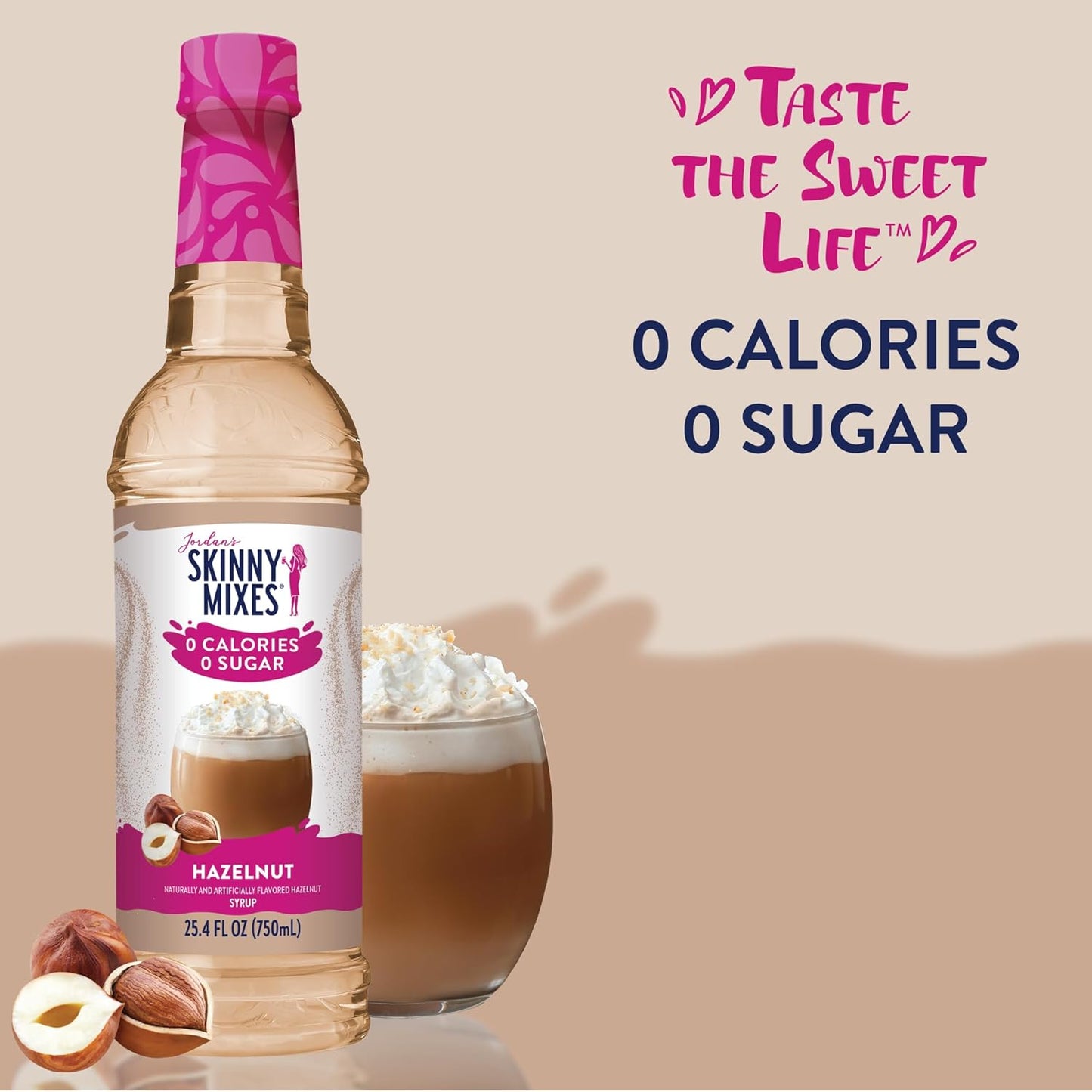 Jordan's Skinny Syrups Sugar Free Coffee Syrup, Hazlenut Flavor Drink Mix, Zero Calorie Flavoring for Chai Latte, Protein Shake, Food and More, Gluten Free, Keto Friendly, 25.4 Fl Oz, 1 Pack