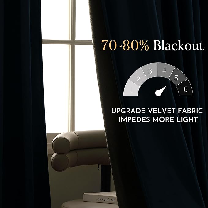 NICETOWN Slate Blue Blackout Velvet 108 inches Long Curtains - Image 4